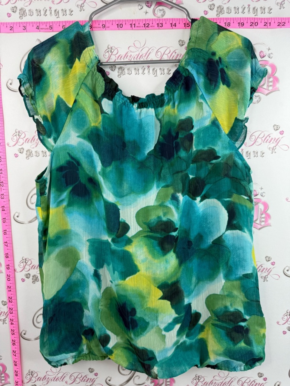 Zac & Rachel T-shirt blouse Teal and Green Floral Chiffon Cap-Sleeve Blouse - Picture 2 of 12